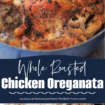 a collage photo of Chicken Oreganata