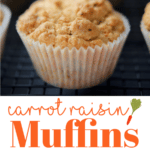 collage photo of carrot raisin muffins