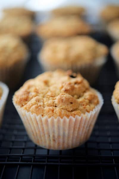 a close up of a muffin on a plate