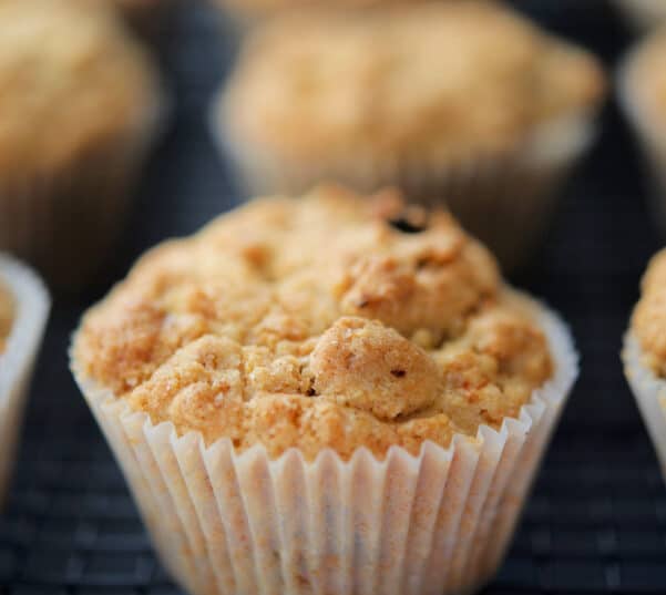 a close up of a muffin on a plate