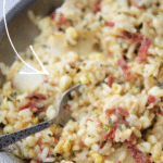 risotto with bacon in a pan