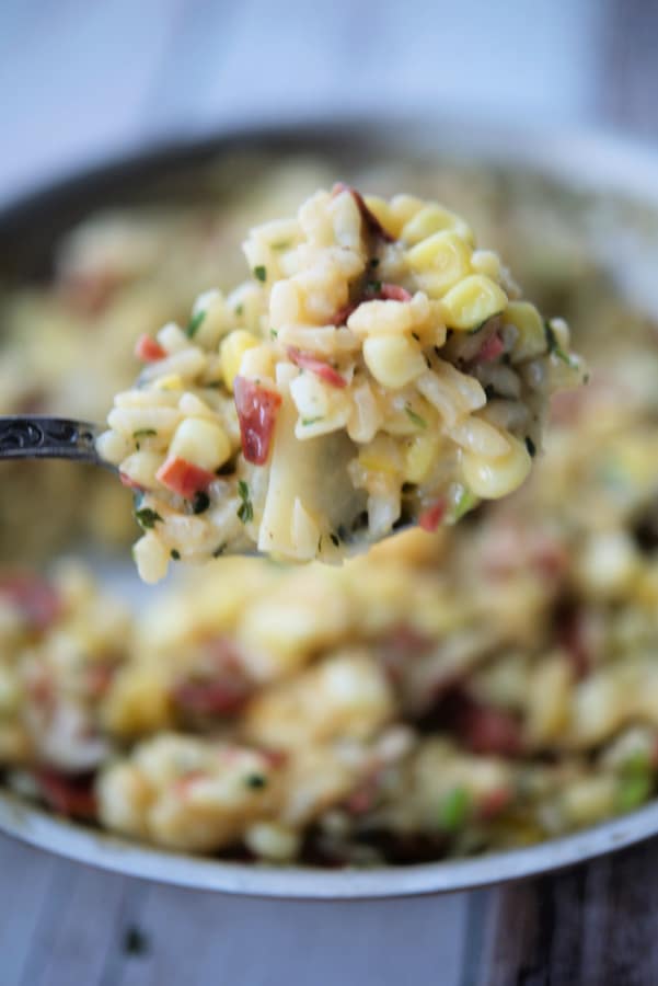 corn risotto on a spoon