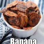 close up of cooked banana chips in a bowl