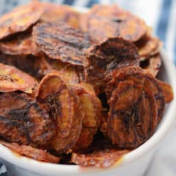 a close up of cooked banana slices