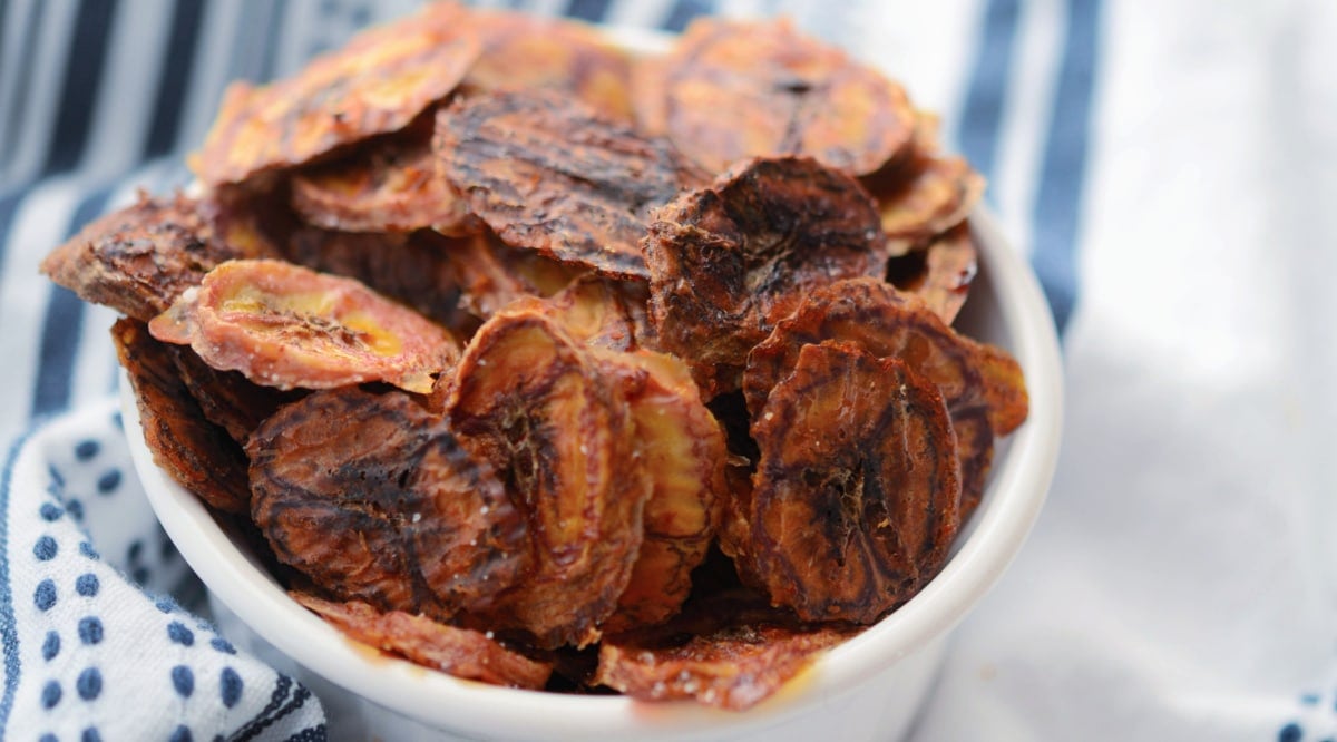 a close up of cooked banana slices