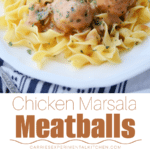 collage photo of chicken meatballs in marsala sauce