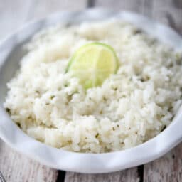 a close up of cilantro rice in a bowl