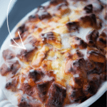 cooked french toast casserole in a white dish