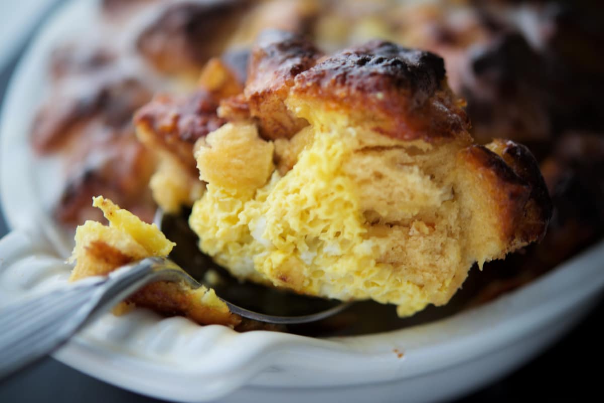 a close up of cinnamon roll casserole