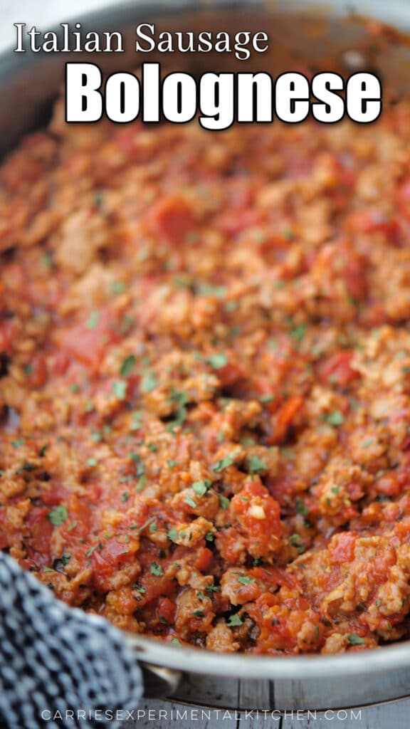 a skillet with sausage bolognese