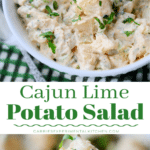 collage photo of potato salad with cajun seasonings in a bowl