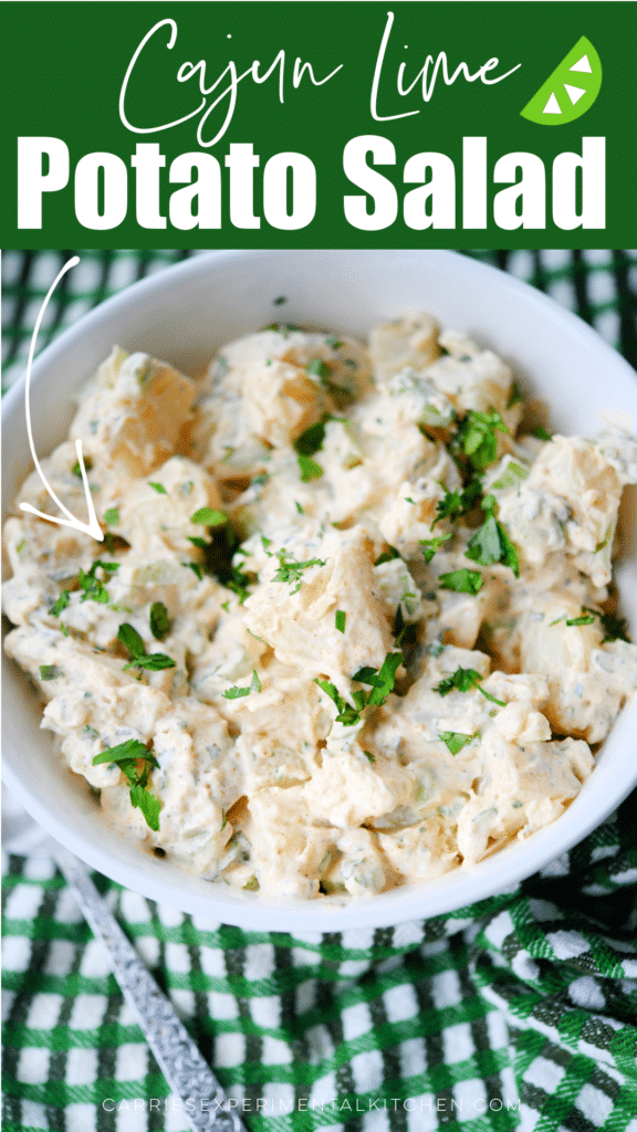 cajun potato salad in a white bowl