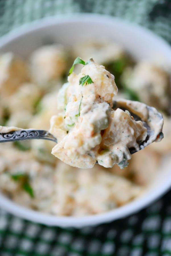 potato salad on a spoon