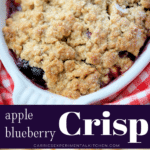 collage photo of cooked apple blueberry crisp