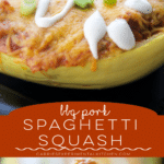 collage photo of bbq pork spaghetti squash