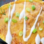 close up of spaghetti squash with ranch drizzle