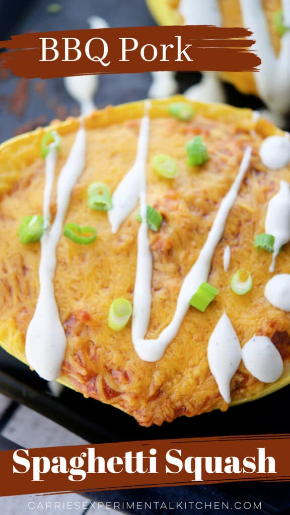 spaghetti squash filled with bbq pork and cheese