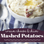 collage photo of mashed potatoes with cream cheese in a bowl