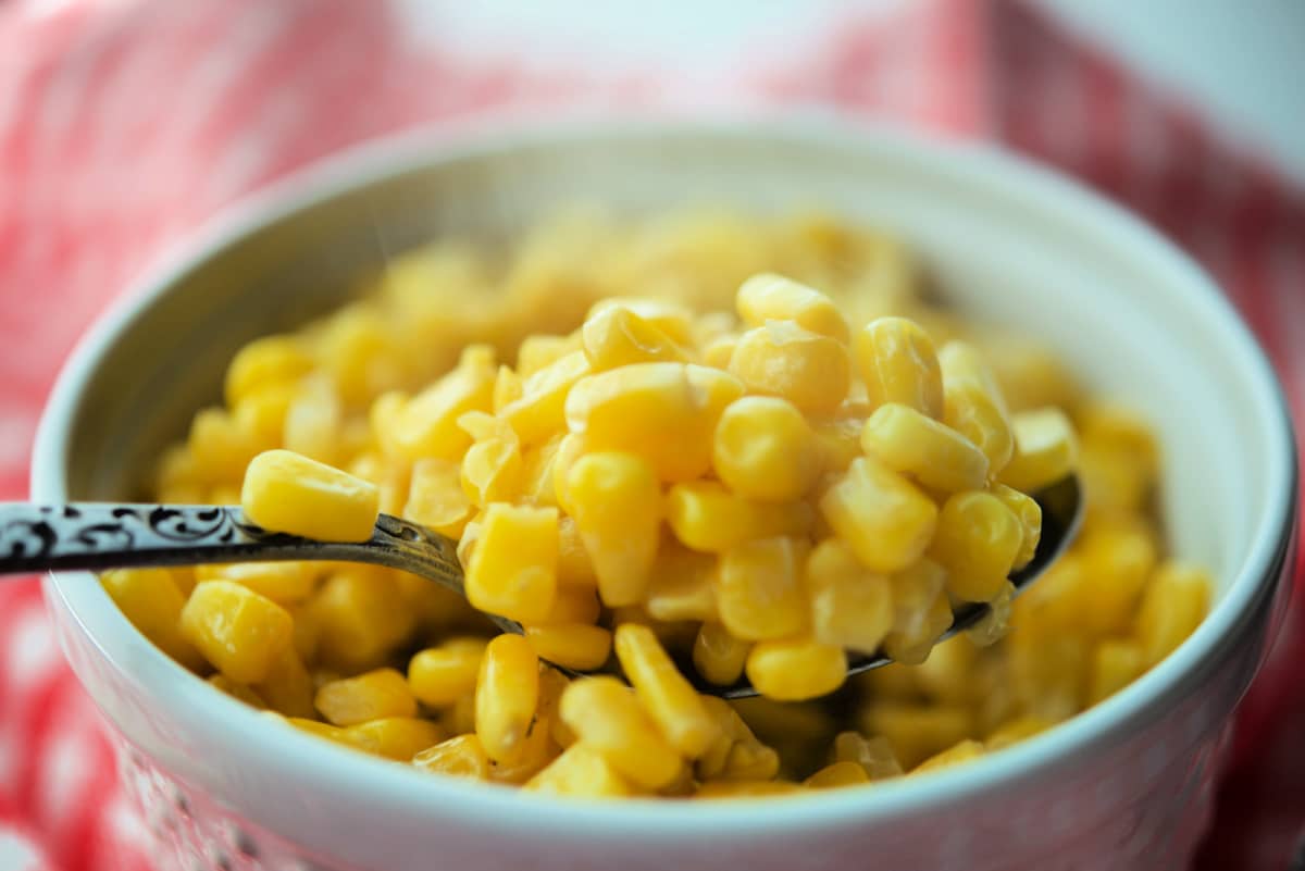 corn kernels on a spoon