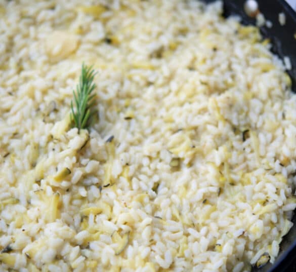 a pan of lemon zucchini risotto