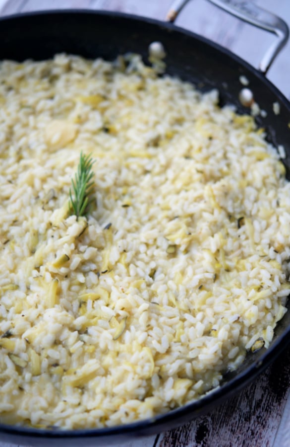 a pan of lemon zucchini risotto