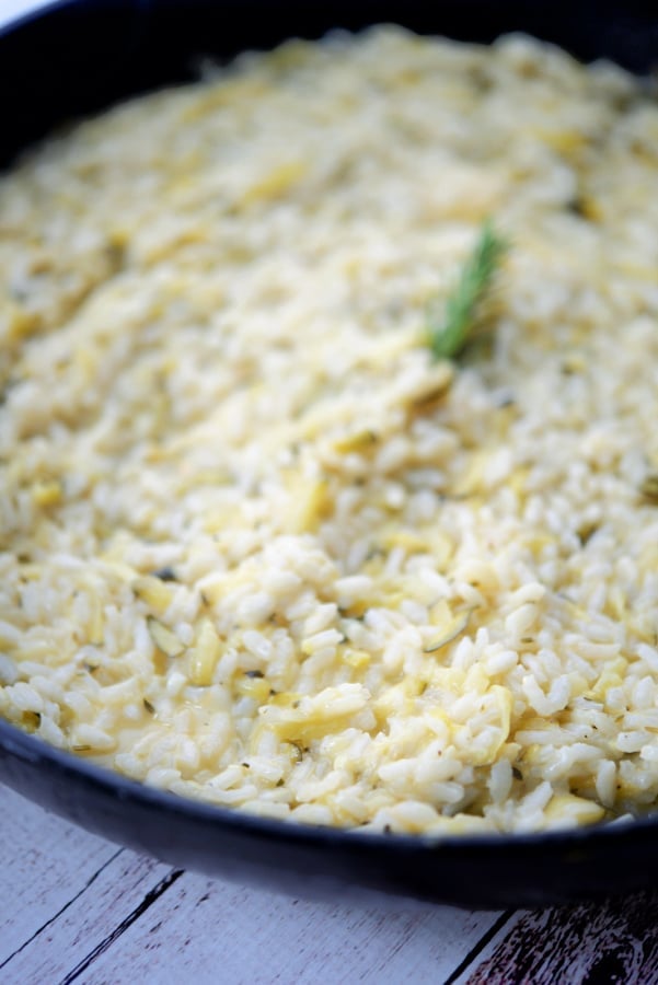 risotto in a pan with zucchini