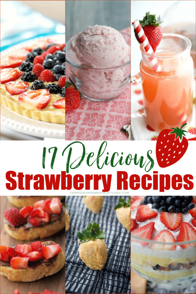 six recipes with strawberries in a collage photo