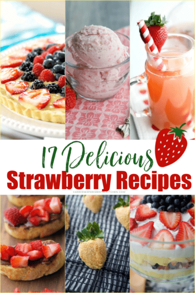 collage photo of 6 recipes using strawberries