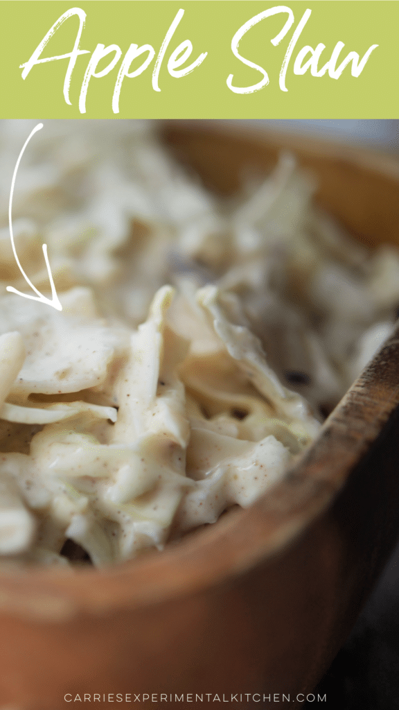 Apple Slaw in a wooden bowl close up