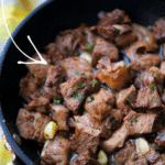 cubed steak in a skillet