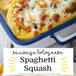 collage photo of sausage stuffed spaghetti squash