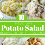 large collage photo of four potato salads in bowls