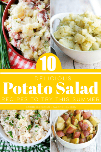collage photo of 4 types of potato salads