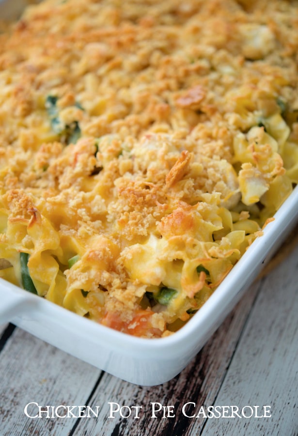 pot pie casserole in a white dish