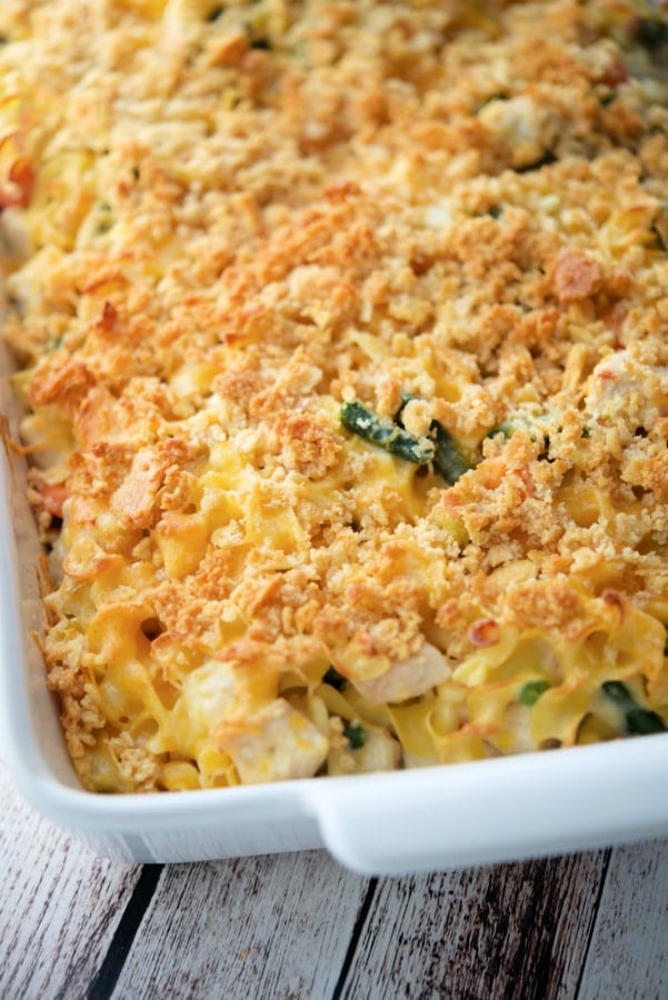casserole with chicken, vegetables and egg noodles