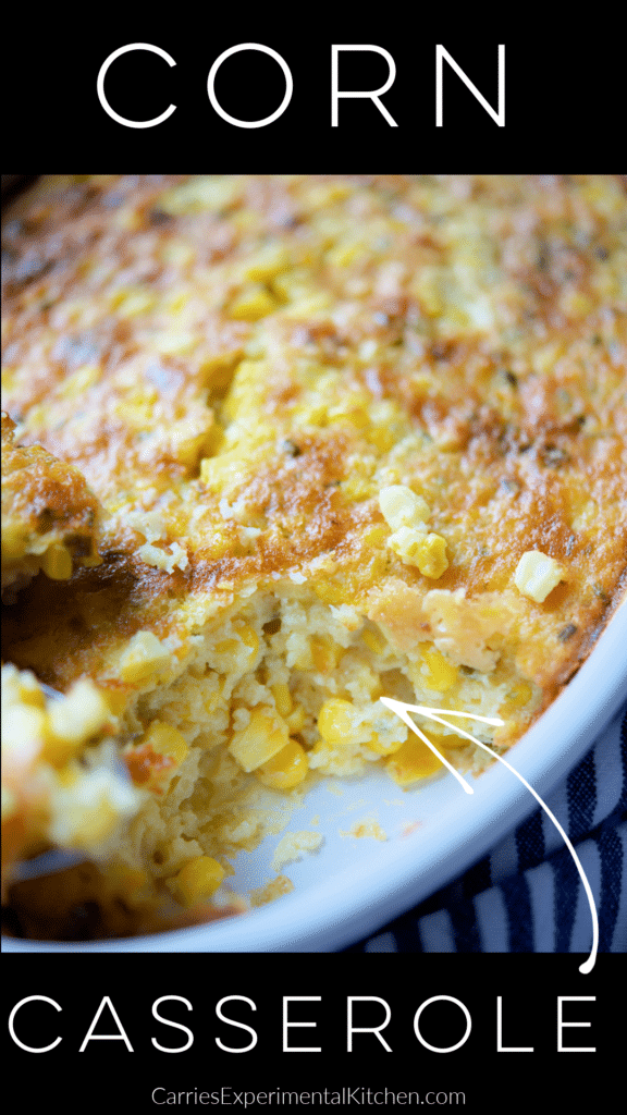 corn casserole baked in a white dish