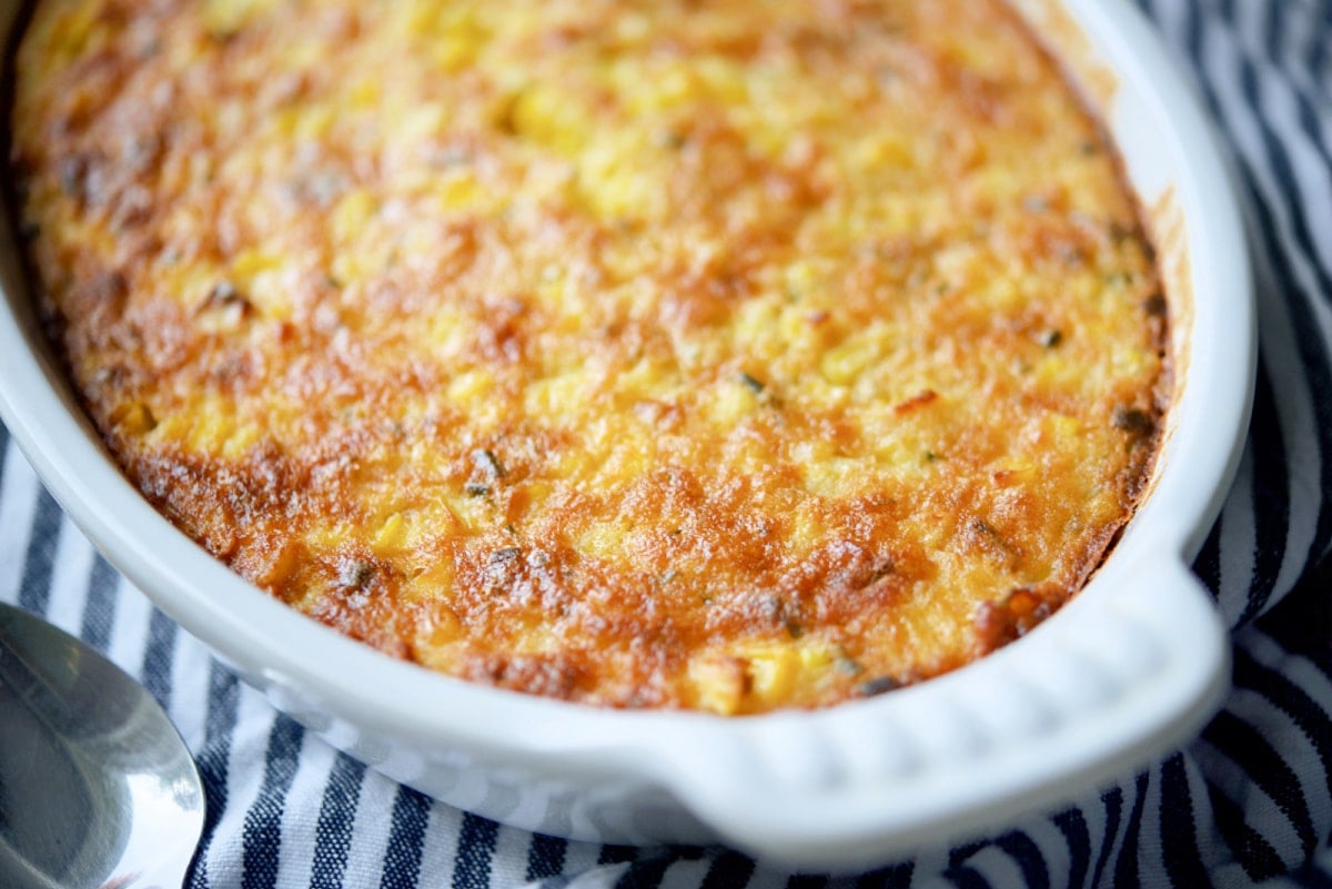 baked corn casserole in a dish