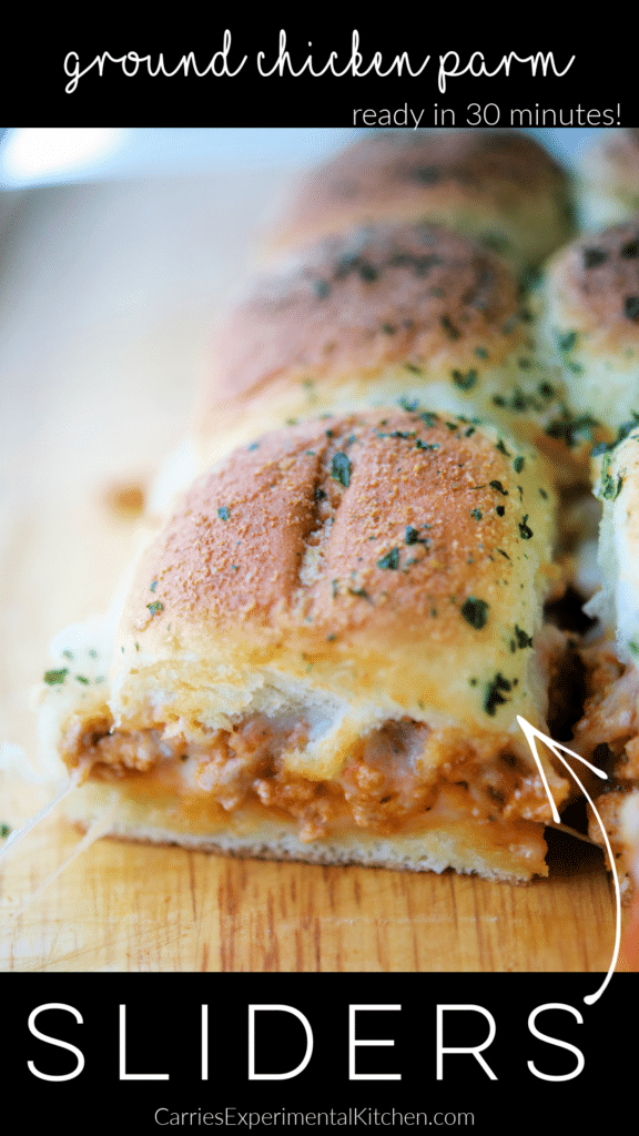 ground chicken parmesan slider on a wooden board