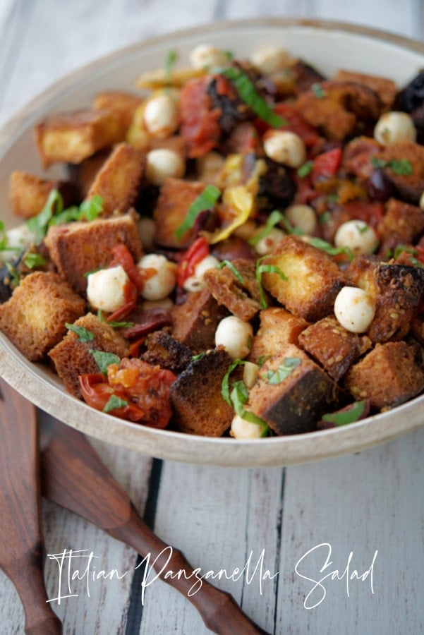 a bowl of bread salad