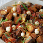 Italian Panzanella Salad in a wooden bowl