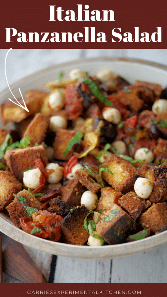 Italian Panzanella Salad in a wooden bowl