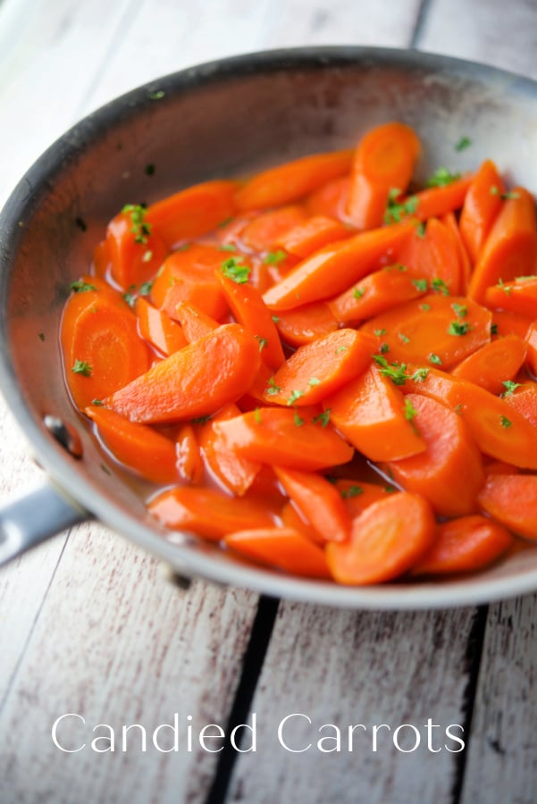 a skillet with cooked carrots