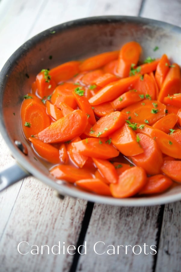 a skillet with cooked carrots