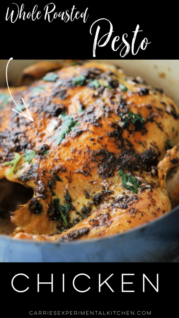 a whole roasted chicken with pesto