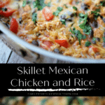collage photo of chicken and rice skillet mexican style