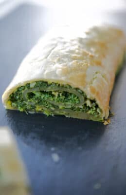 a slice of spinach strudel