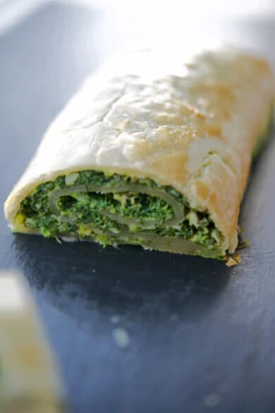 a slice of spinach strudel