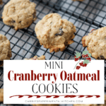 collage photo of mini cranberry oatmeal cookies on a cooling rack