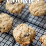 closeup of mini cranberry oatmeal cookies on a cooling rack