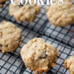 closeup of mini cranberry oatmeal cookies on a cooling rack